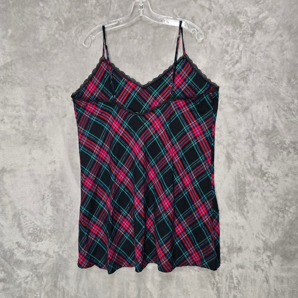 Victorias Secret Slip Dress Womens XXL Black Pink Plaid Lace Trim Nightie Grunge - Picture 12 of 15